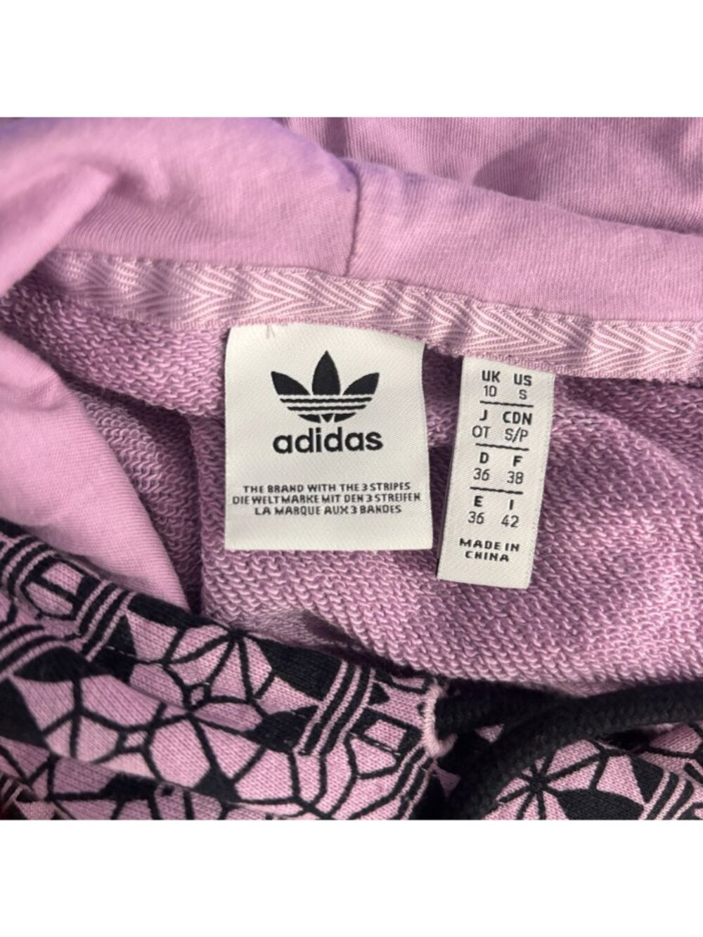 Adidas Purple Black Geometric Pattern Oversized Cropped Hoodie Pullover Small - Picture 3 of 14